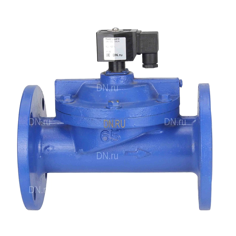 Клапан электромагнитный соленоидный двухходовой DF-C Ду150, Ру8 пилотного действия (НЗ) фланцевый корпус - чугун, уплотнение - EPDM, с катушкой 24В