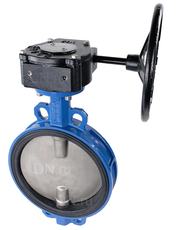 Затвор дисковый поворотный Tecofi VPI 4449-08 Ду200 Ру16 межфланцевый, корпус - ковкий чугун EN-GJS-500-7, диск - нержавеющая сталь CF8M, уплотнение - EPDM, с редуктором
