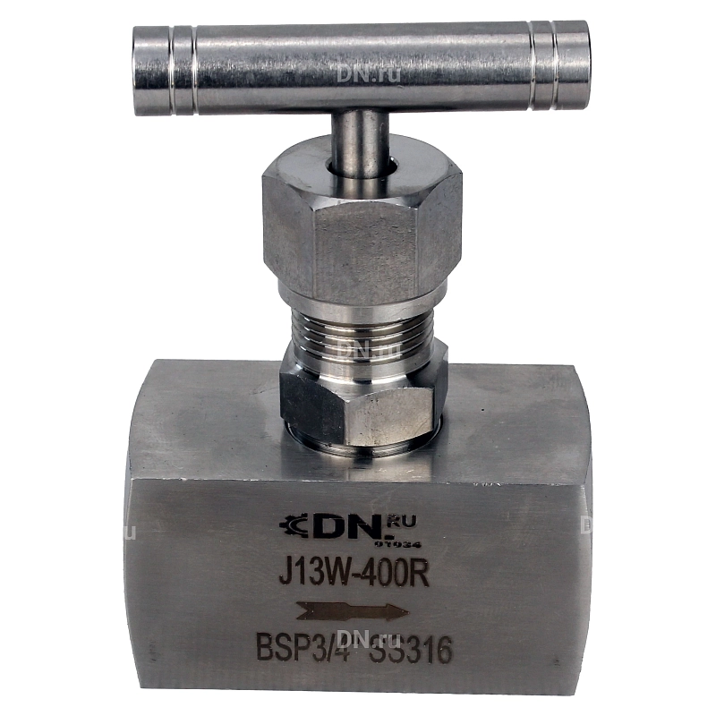 Клапан игольчатый VN3232M-T-Ht 1 1/4″ Ду32 Ру400 резьбовой, корпус - нержавеющая сталь 316, уплотнение - металл, с Т-образной рукояткой