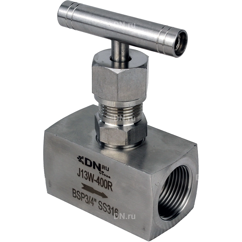 Клапан игольчатый VN3232M-T-Ht 1 1/4″ Ду32 Ру400 резьбовой, корпус - нержавеющая сталь 316, уплотнение - металл, с Т-образной рукояткой